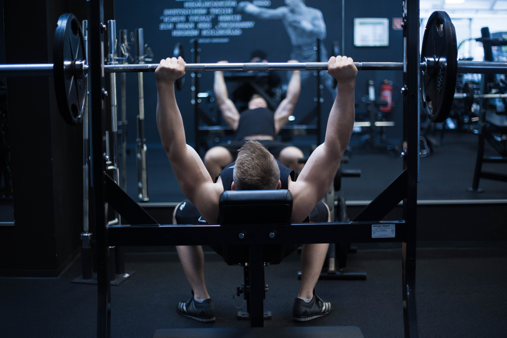 Bodybuilder Guy in Gym, Bench Press